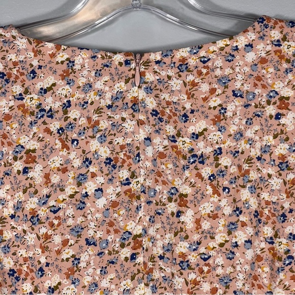 Pink Boho Ditsy Dress Size Medium Floral Ruffle Skirt Corset Button Up Bodice - Picture 9 of 10